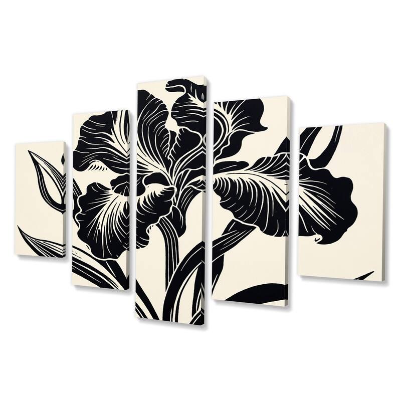 Designart "Monochrome Iris In Black And White I" Irises Multipanel